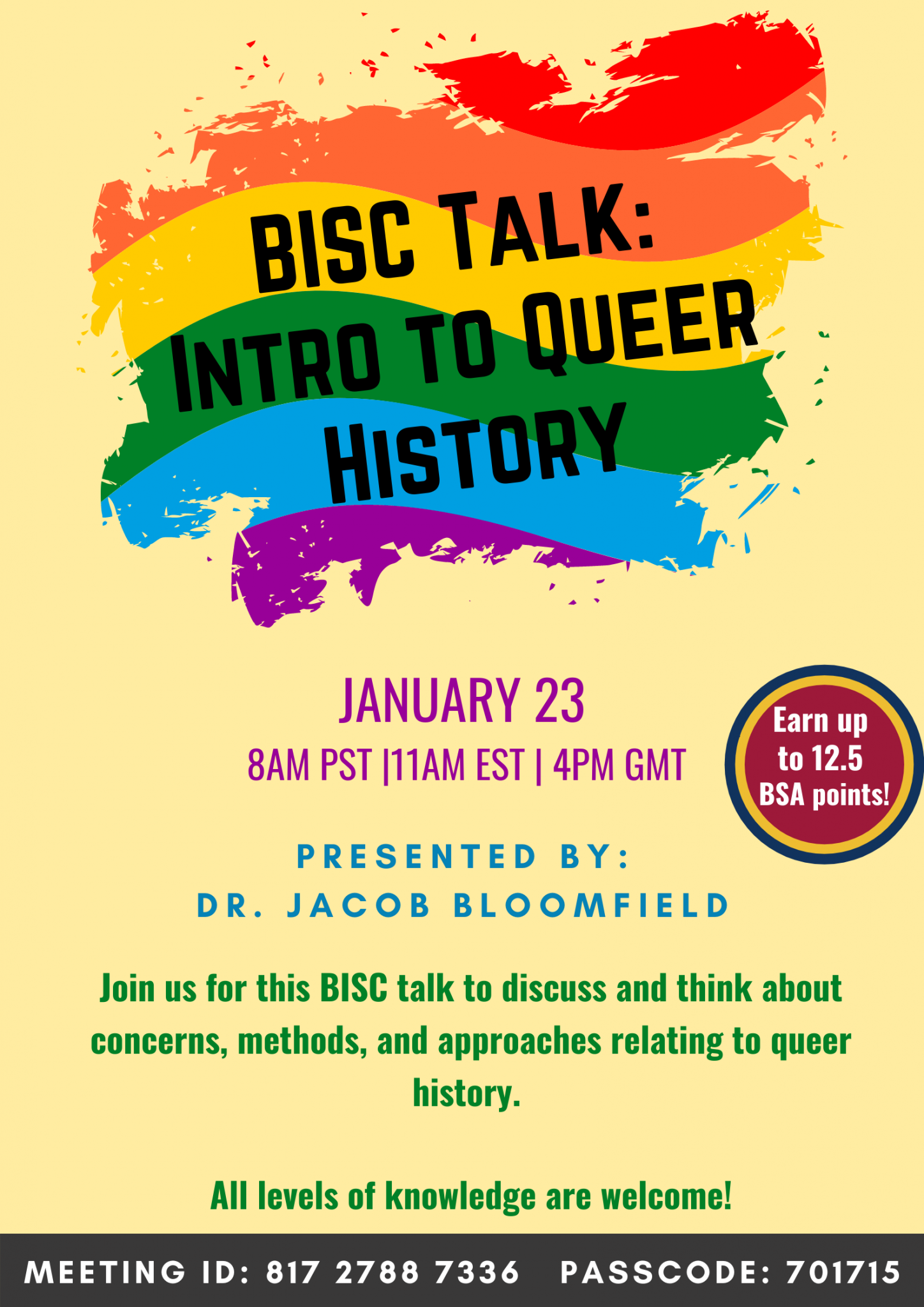 BISC Talk series Intro to Queer and Drag History Yellow House